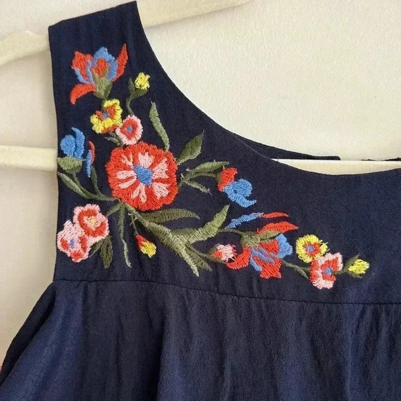 LOFT Cold Shoulder Ruffle Blouse, Floral Embroidered Top, Size Medium - Picture 8 of 16